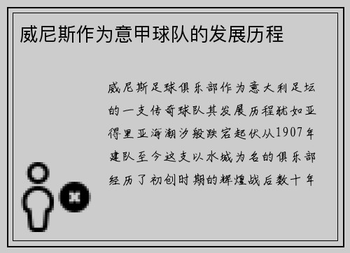 威尼斯作为意甲球队的发展历程
