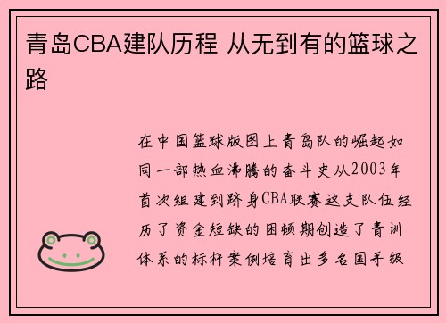 青岛CBA建队历程 从无到有的篮球之路